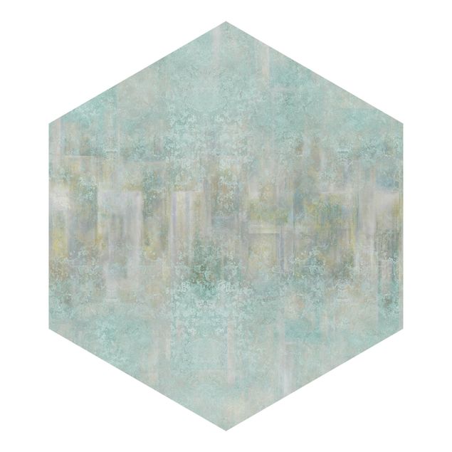 Hexagon Behang - Rustic Concrete Pattern Mint