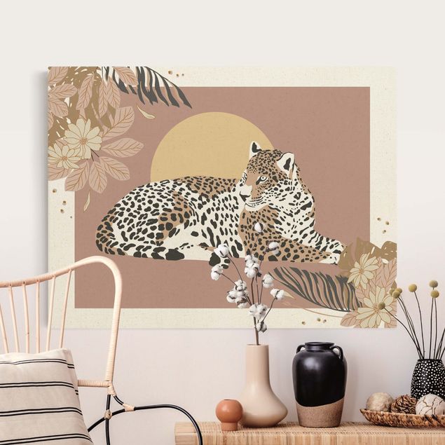 Canvas schilderijen - Goud Safari Animals - Leopard At Sunset