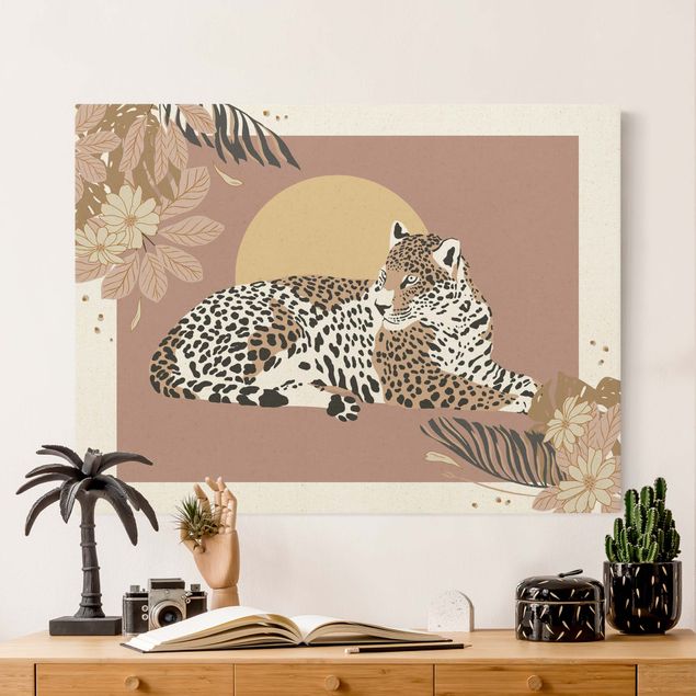 Canvas schilderijen - Goud Safari Animals - Leopard At Sunset