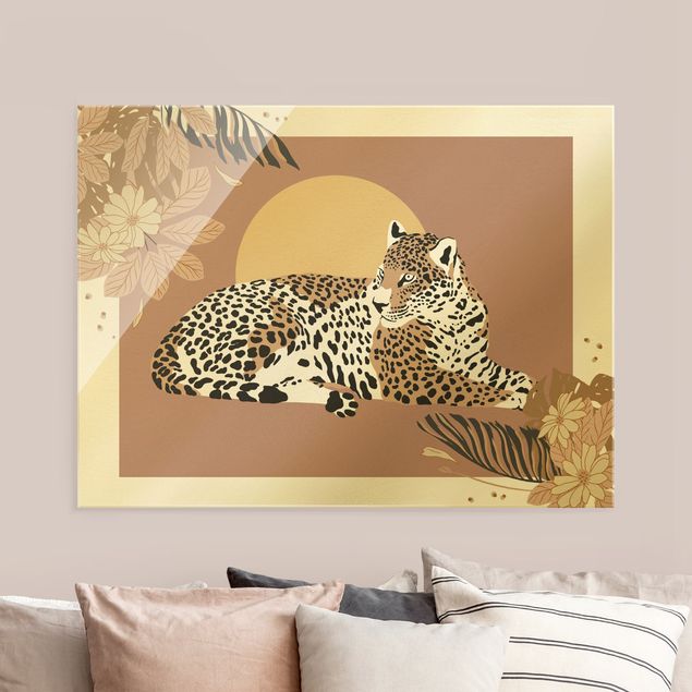 Glasschilderijen Safari Animals - Leopard At Sunset
