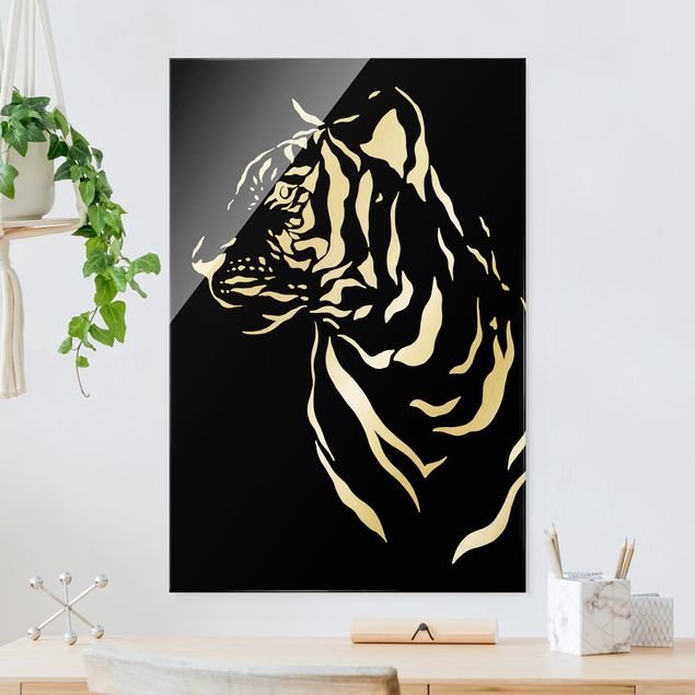 Magnettafel Glas Safari Animals - Portrait Tiger Black