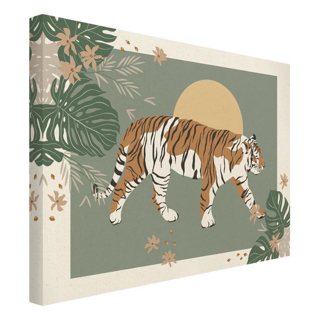Canvas schilderijen - Goud Safari Animals - Tiger At Sunset