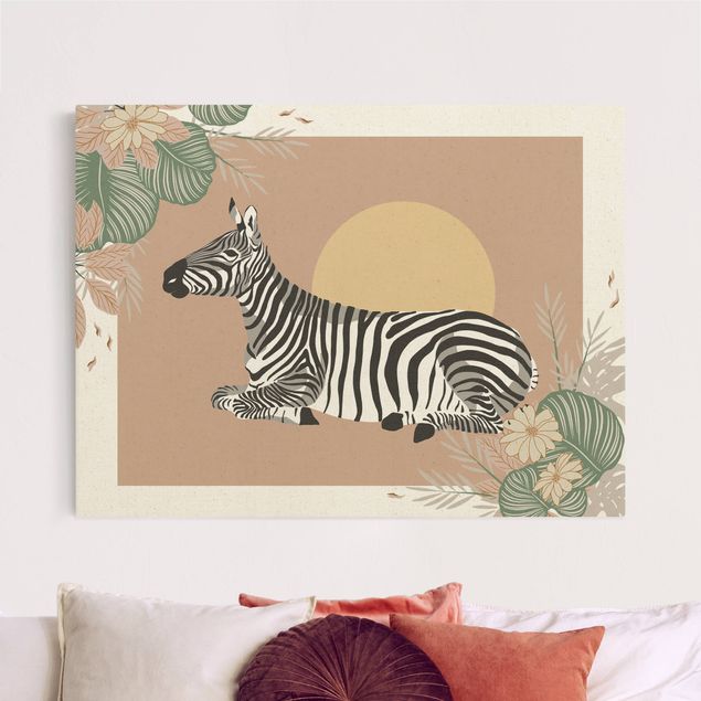 Canvas schilderijen - Goud Safari Animals - Zebra At Sunset