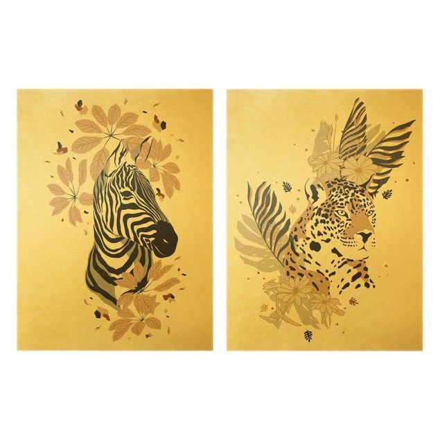 Canvas schilderijen - 2-delig  Safari Animals - Zebra And Leopard
