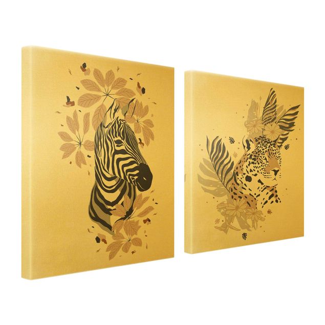 Canvas schilderijen - 2-delig  Safari Animals - Zebra And Leopard