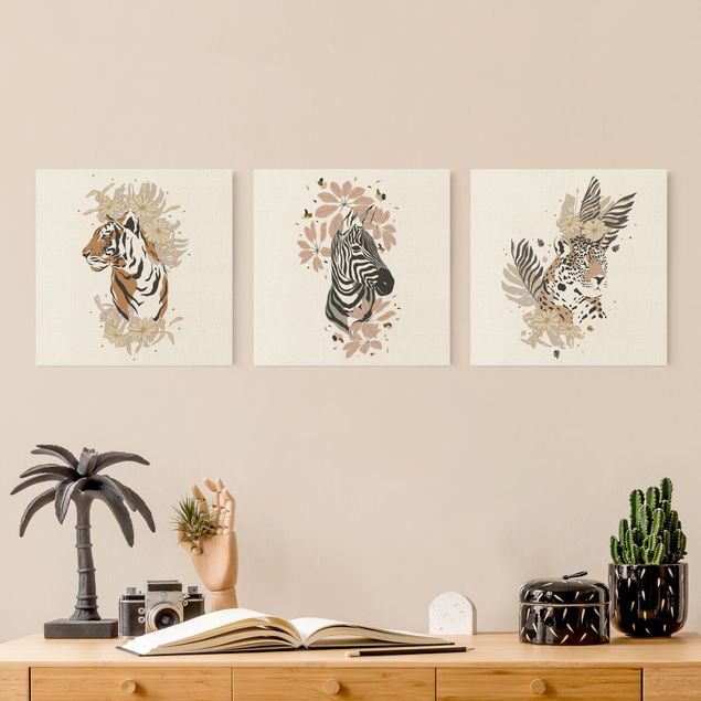 Natuurlijk canvas schilderijen - 3-delig Safari Animals