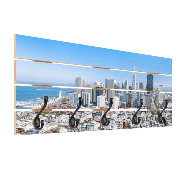 Wandkapstokken houten pallet San Francisco Skyline