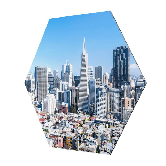 Hexagons Aluminium Dibond schilderijen San Francisco Skyline
