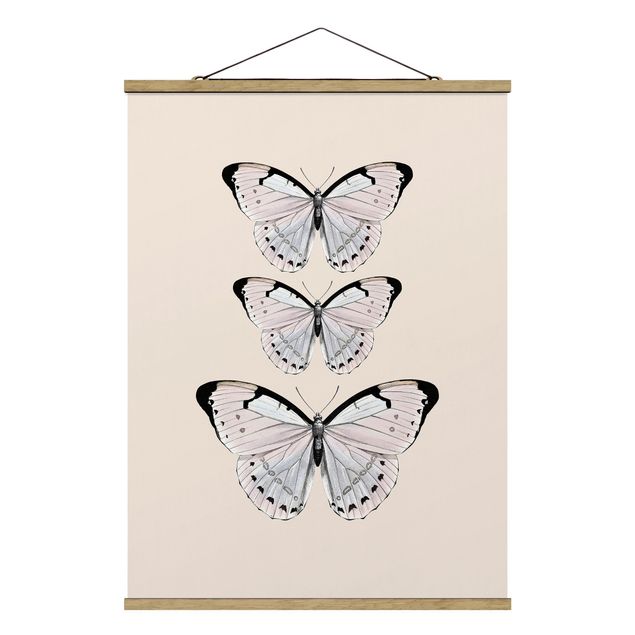 Stoffen schilderij met posterlijst Butterfly On Beige