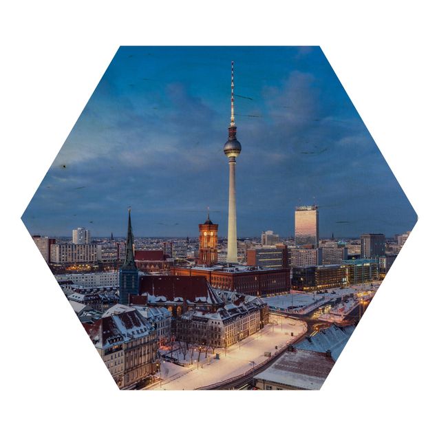 Hexagons houten schilderijen Snow In Berlin