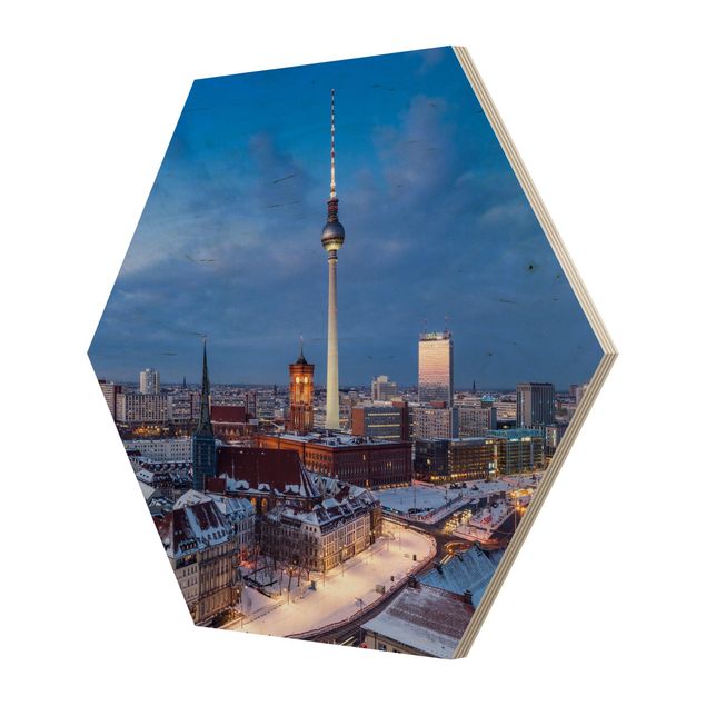 Hexagons houten schilderijen Snow In Berlin