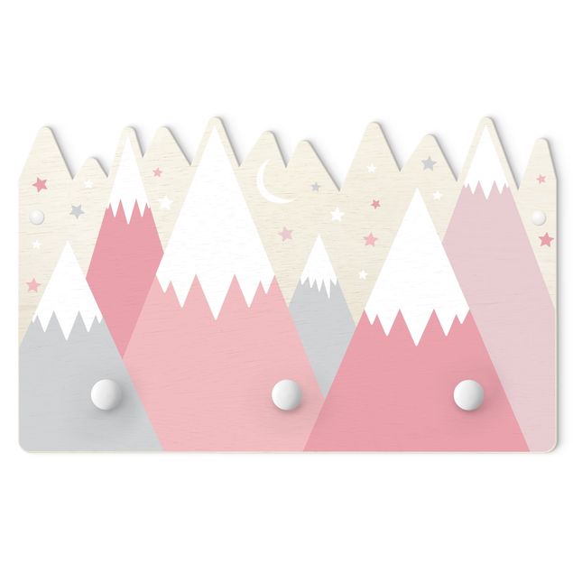 Wandkapstokken voor kinderen Snow-capped Mountains Stars And Moon Pink