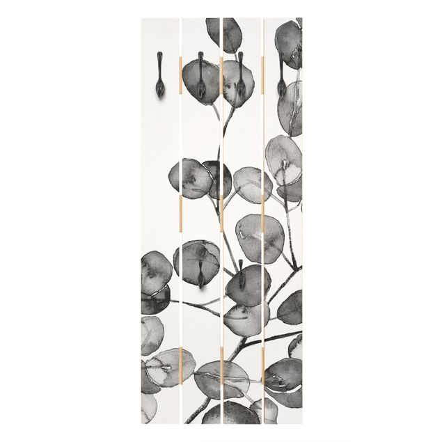 Wandkapstokken houten pallet Black And White Eucalyptus Twig Watercolour