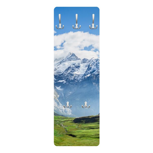 Wandkapstokken houten paneel Swiss Alpine Panorama