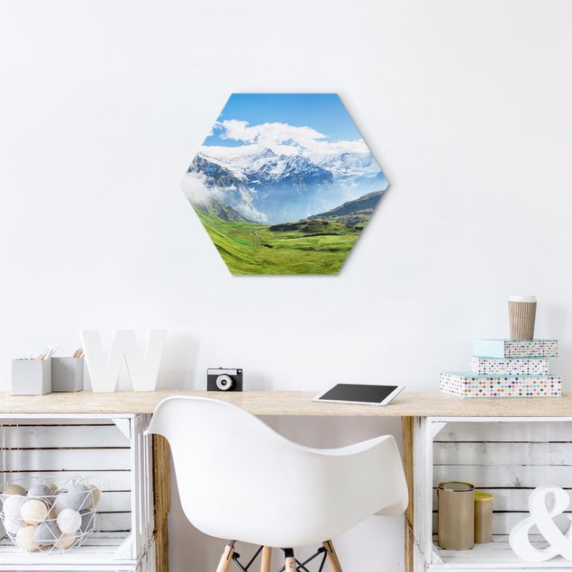 Hexagons Aluminium Dibond schilderijen Swiss Alpine Panorama