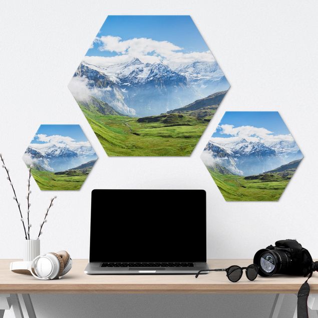 Hexagons Aluminium Dibond schilderijen Swiss Alpine Panorama