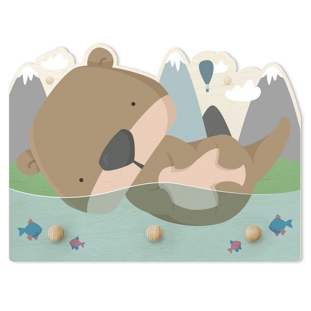 Wandkapstokken voor kinderen Swimming Baby Otter