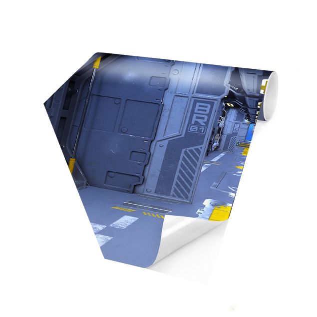 Hexagon Mustertapete selbstklebend - Sci-Fi Raumschiff Innenraum