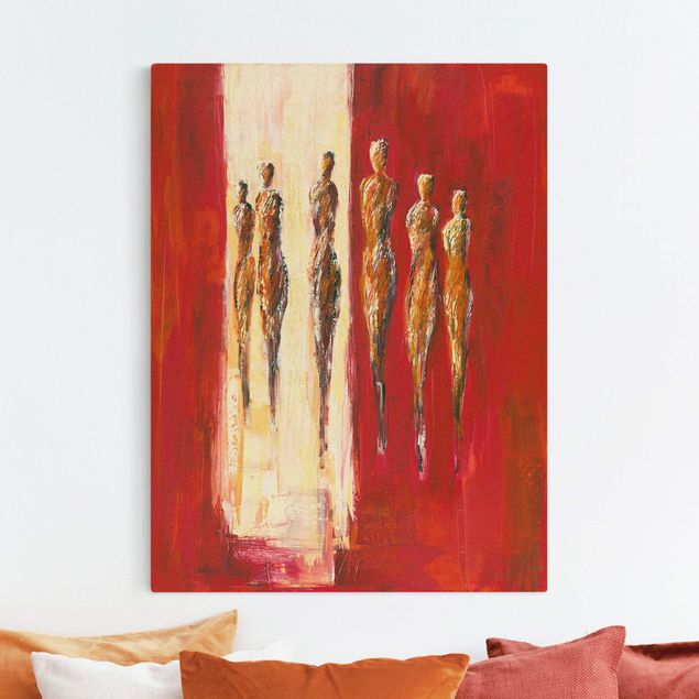 Canvas schilderijen - Goud Six Figures In Red