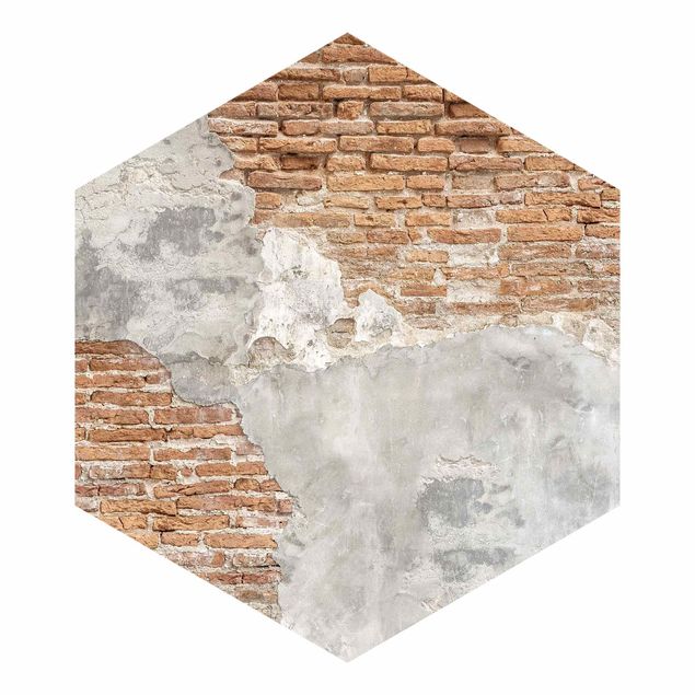 Hexagon Behang Shabby Brick Wall