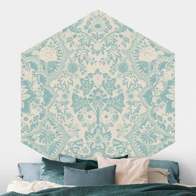 Hexagon Behang Shabby Baroque Wallpaper In Azure