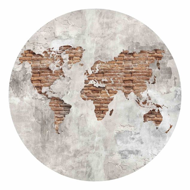 Behangcirkel Shabby Concrete Brick World Map