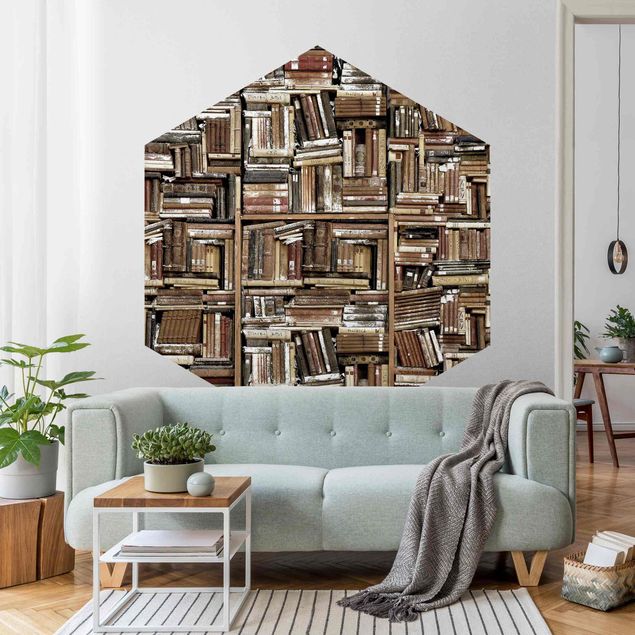 Hexagon Behang Shabby Wall  Of Books