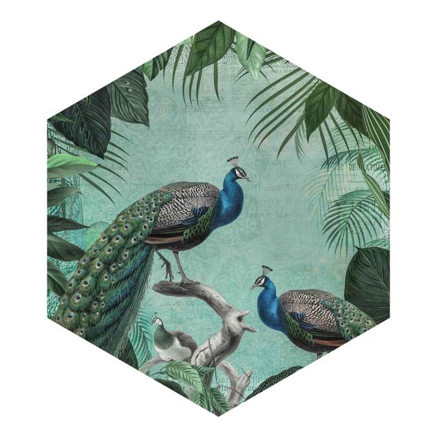 Hexagon Behang Shabby Chic Collage - Noble Peacock