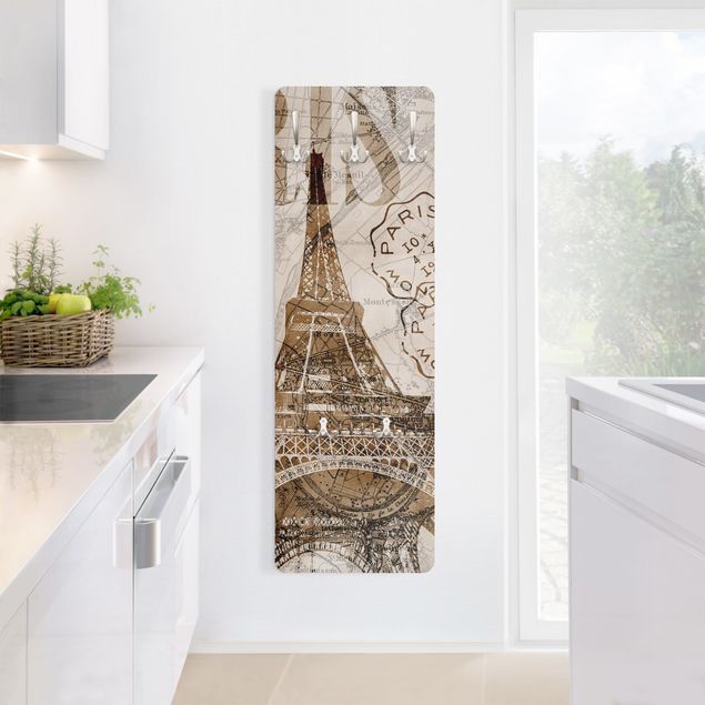 Wandkapstokken houten paneel Shabby Chic Collage - Paris