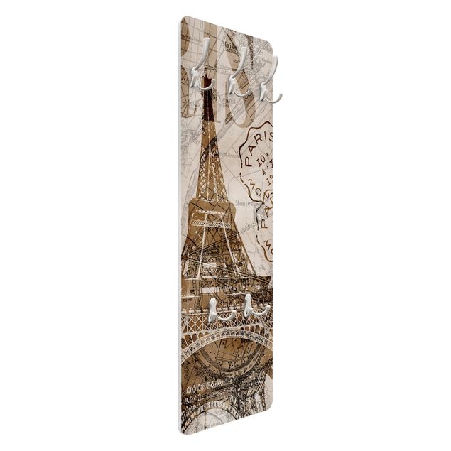 Wandkapstokken houten paneel Shabby Chic Collage - Paris