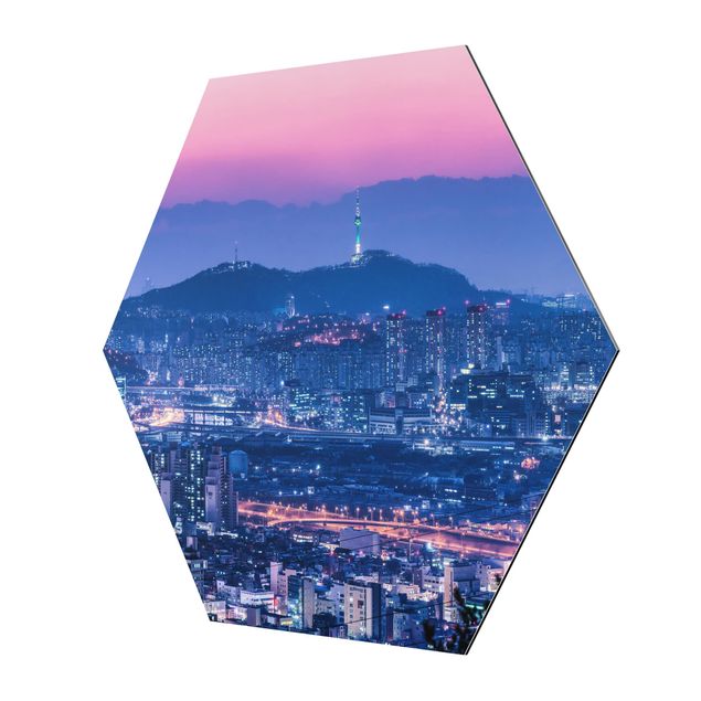 Hexagons Aluminium Dibond schilderijen Skyline Of Seoul