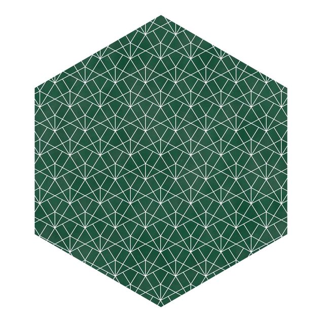 Hexagon Behang Emerald Art Deco Line Pattern