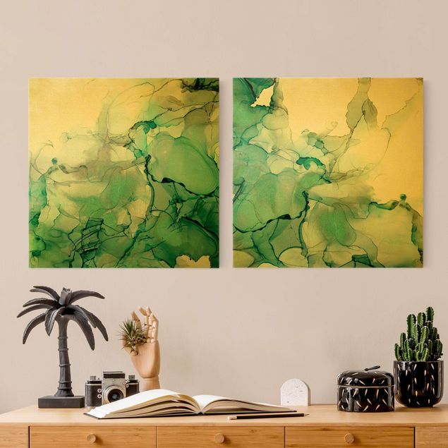 Canvas schilderijen - 2-delig  Emerald Green Storm Set