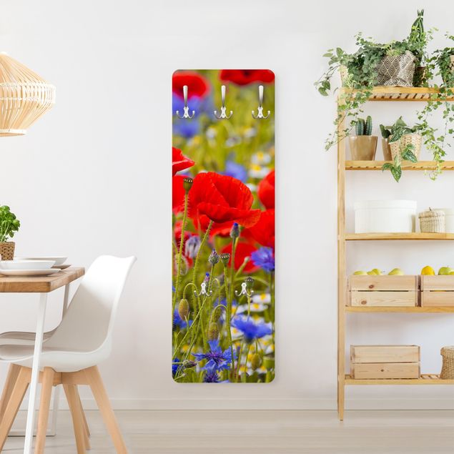 Wandkapstokken houten paneel Summer Meadow With Poppies And Cornflowers