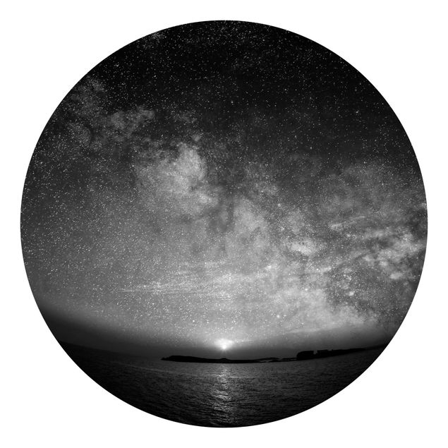Behangcirkel Sun And Stars At Sea Black And White
