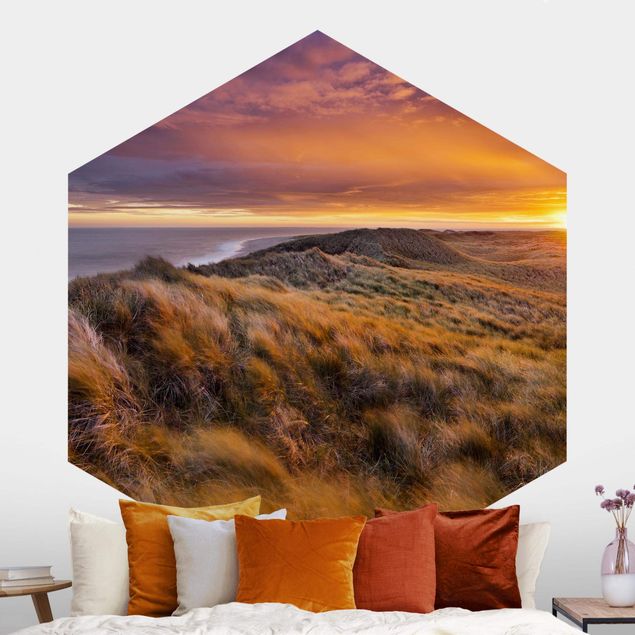 Hexagon Behang Sunrise On The Beach On Sylt