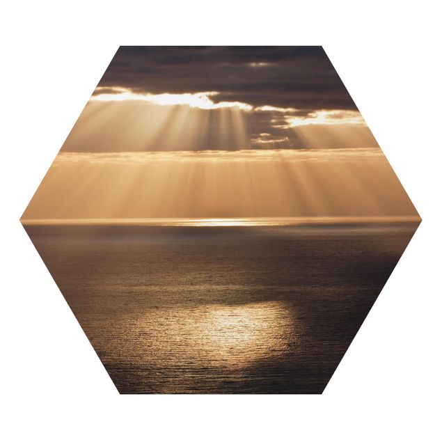 Hexagons Aluminium Dibond schilderijen - Sun Beams Over The Ocean
