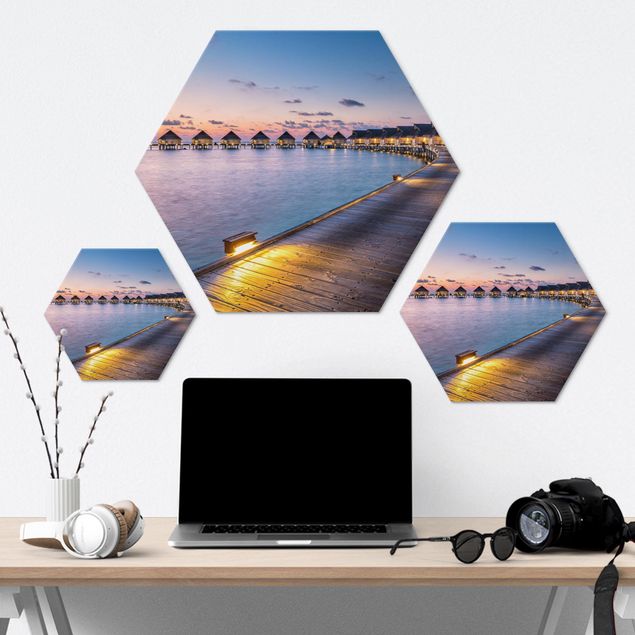 Hexagons Aluminium Dibond schilderijen Sunset In Paradise