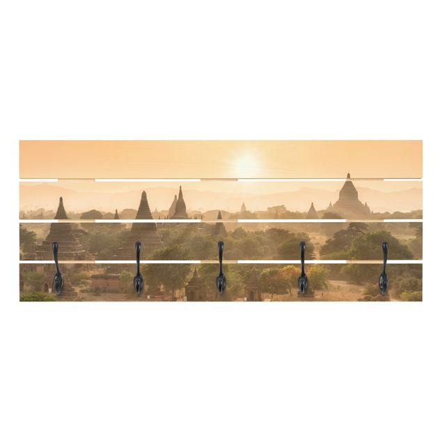 Wandkapstokken houten pallet Sun Setting Over Bagan