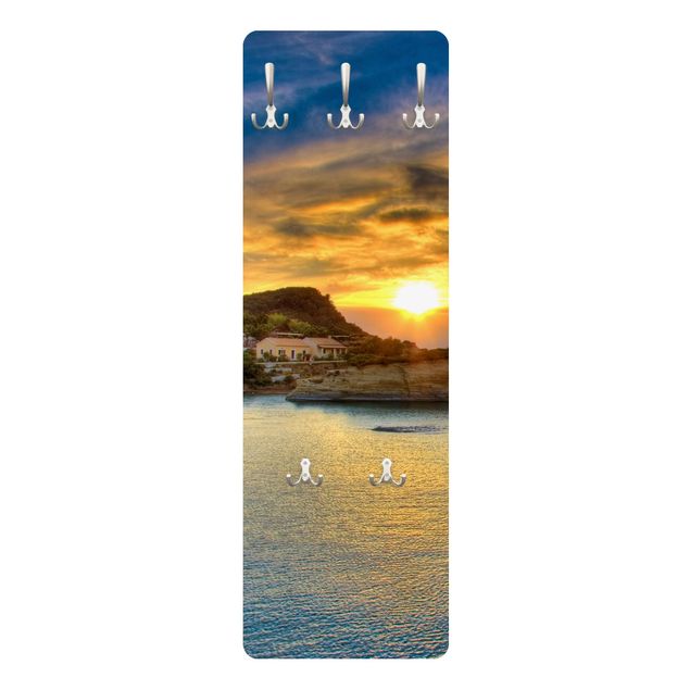 Wandkapstokken houten paneel Sunset Over Corfu