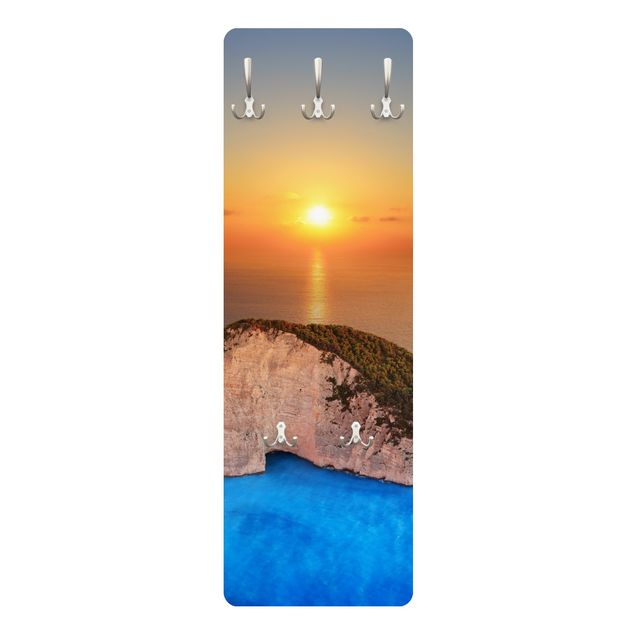 Wandkapstokken houten paneel Sunset Over Zakynathos