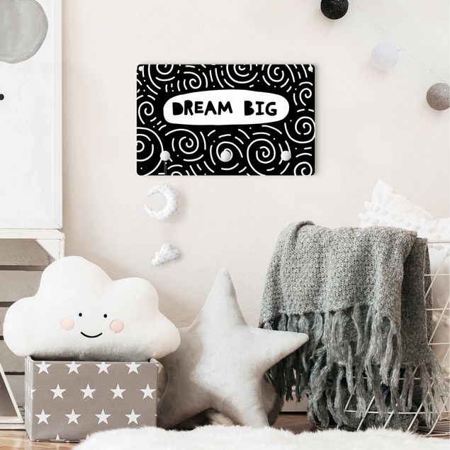 Wandkapstokken voor kinderen Text Dream Big With Whirls Black And White