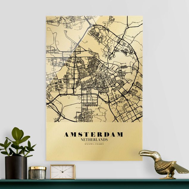 Glas Magnettafel Amsterdam City Map - Classic