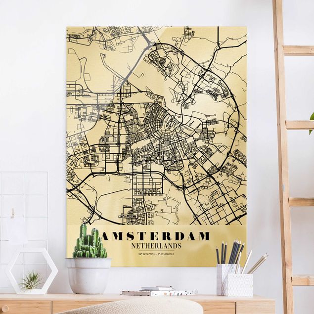 Glas Magnettafel Amsterdam City Map - Classic