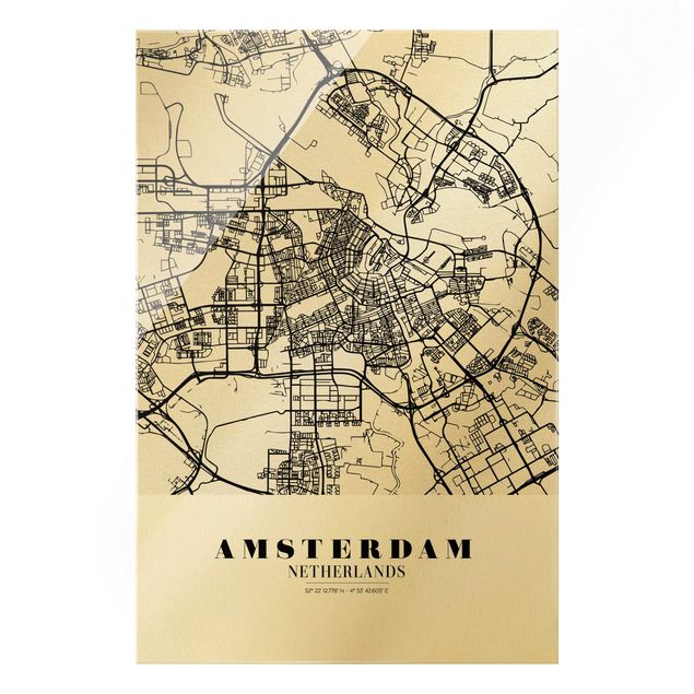 Glasschilderijen Amsterdam City Map - Classic