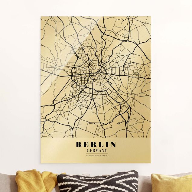 Glas Magnettafel Berlin City Map - Classic