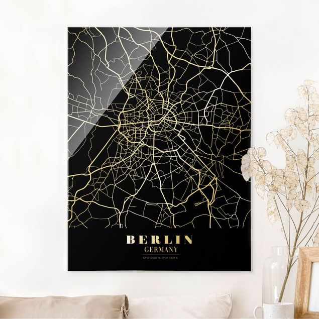Glas Magnetboard Berlin City Map - Classic Black