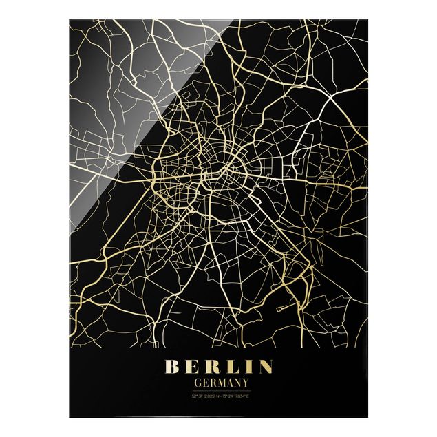 Glasschilderijen Berlin City Map - Classic Black