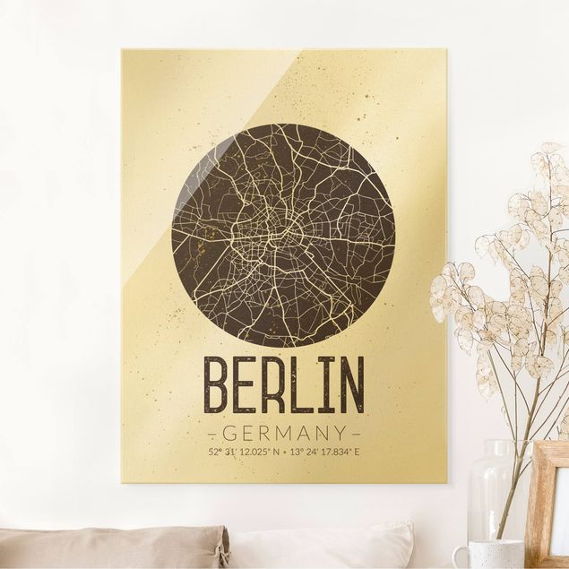 Glas Magnetboard City Map Berlin - Retro