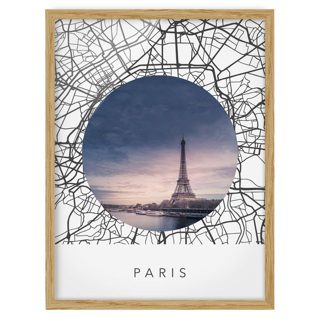 Ingelijste posters Map Collage Paris
